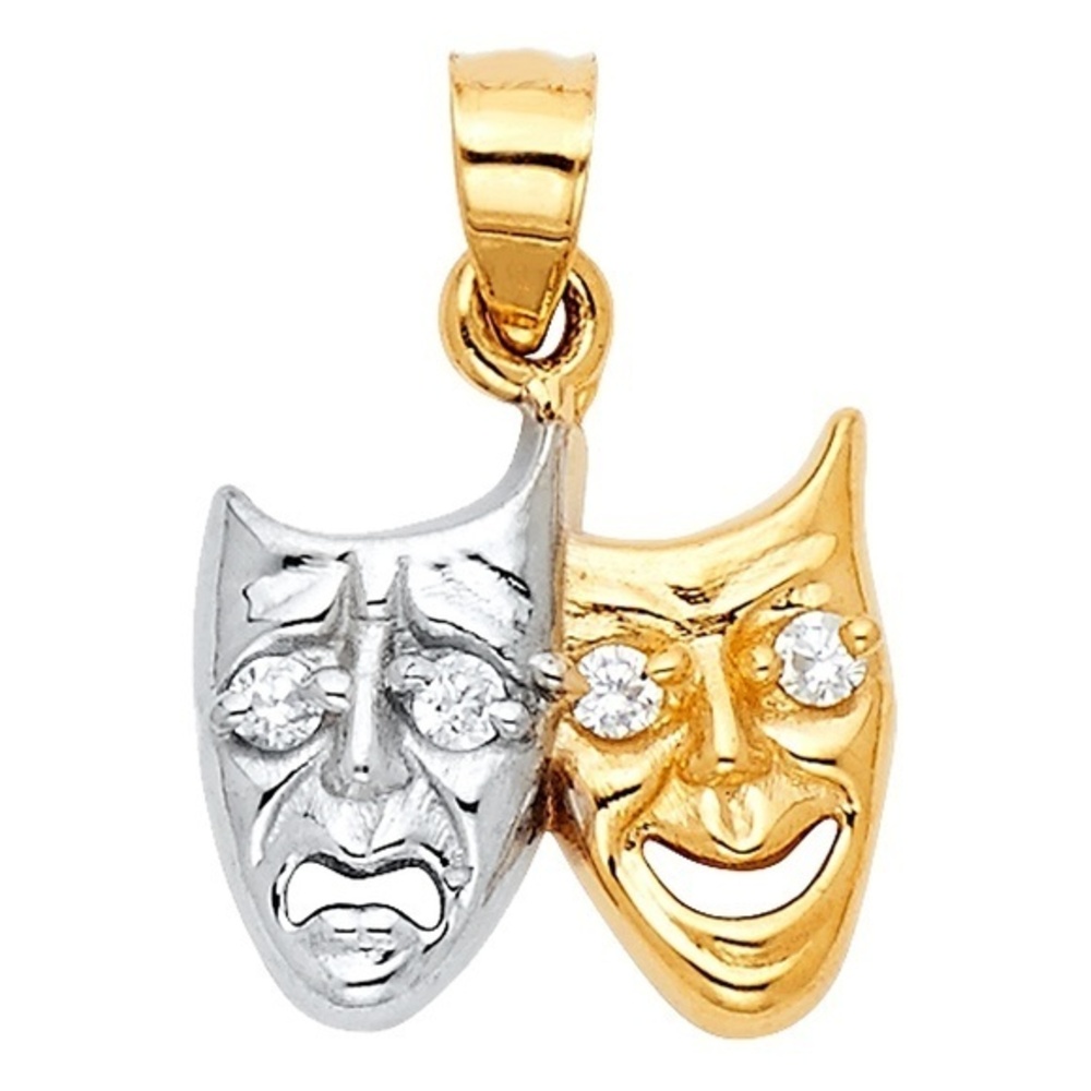 14k Gold Comedy Tragedy Theater Masks CZ Pendant
